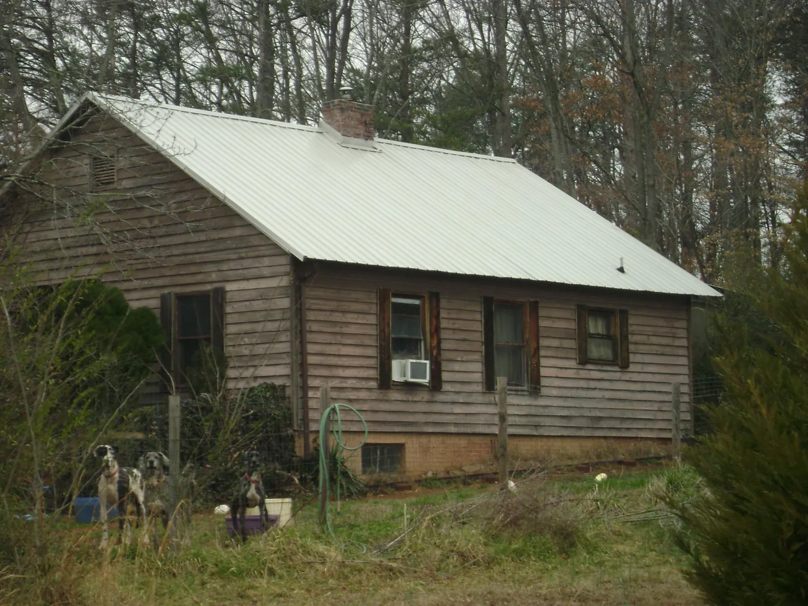 White metal roof on an old wood sided farmhouse, from a Asphalt Shingle Roof Repair job in Columbus City